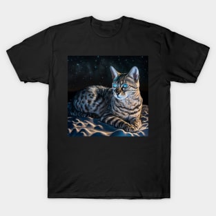 Silver Bengal Cat Enjoys The Snow T-Shirt